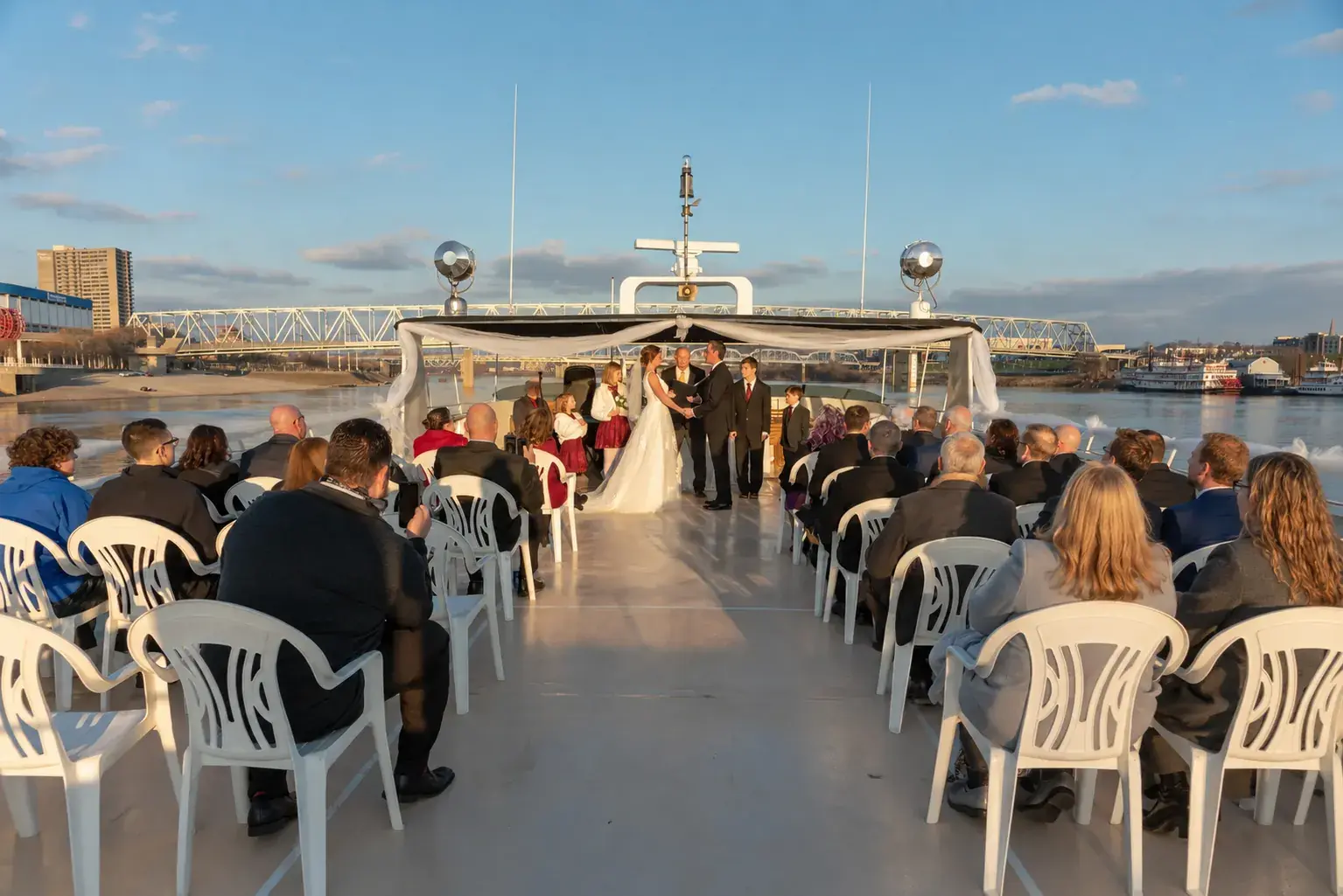 Wedding ceremony on the open-air deck of The Destiny